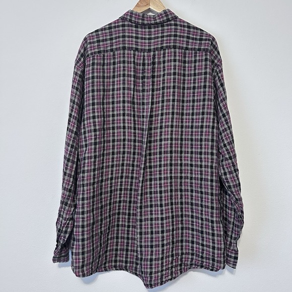 J.Crew Men's XL 100% Linen Shirt Mens Long Sleeve Holiday Plaid Button Up - Picture 3 of 9